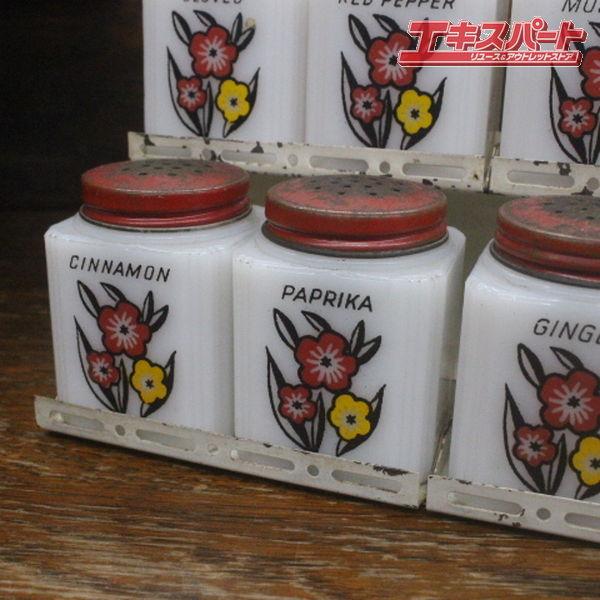 ミルクガラス　ヴィンテージ　調味料入れ　4個セット アメリカ製 ヴィンテージ ミルクガラス 調味料入れ ホルダーセット