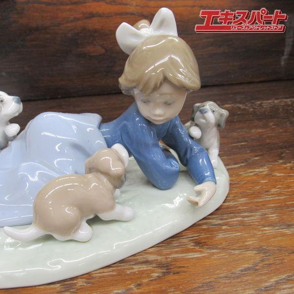 極美品 Liadro リヤドロ 陶器人形 みんなで遊びましょう 仔犬 少女