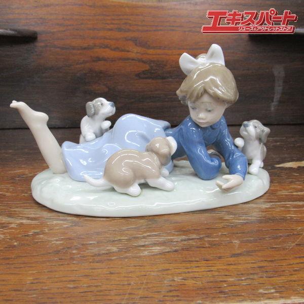 極美品 Liadro リヤドロ 陶器人形 みんなで遊びましょう 仔犬 少女