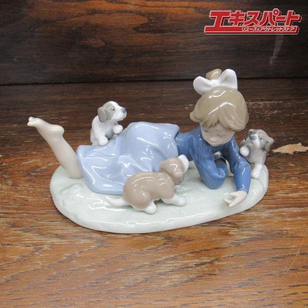 極美品 Liadro リヤドロ 陶器人形 みんなで遊びましょう 仔犬 少女