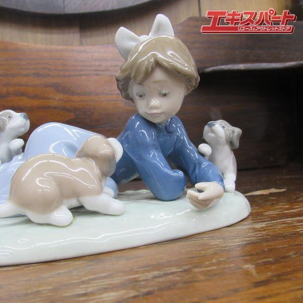 極美品 Liadro リヤドロ 陶器人形 みんなで遊びましょう 仔犬 少女