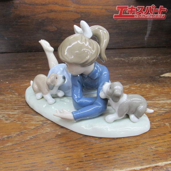極美品 Liadro リヤドロ 陶器人形 みんなで遊びましょう 仔犬 少女