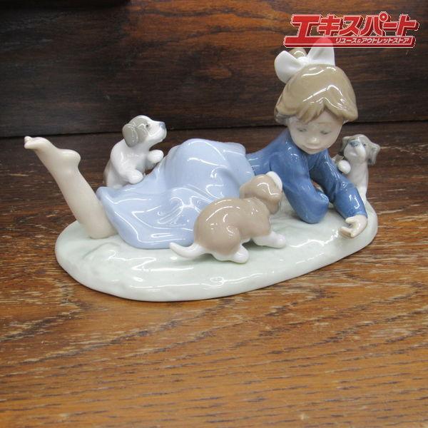 極美品 Liadro リヤドロ 陶器人形 みんなで遊びましょう 仔犬 少女