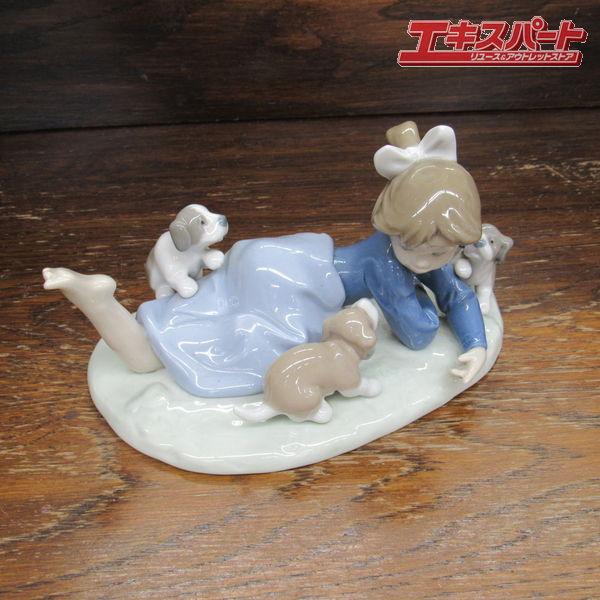 極美品 Liadro リヤドロ 陶器人形 みんなで遊びましょう 仔犬 少女
