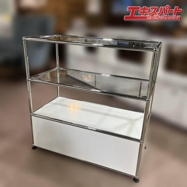 極美品 USMハラー キャビネット シェルフ ピュアホワイト ガラス 1列3段 USMハラー キャビネット シェルフ ピュアホワイト ガラス 1列3段 極美