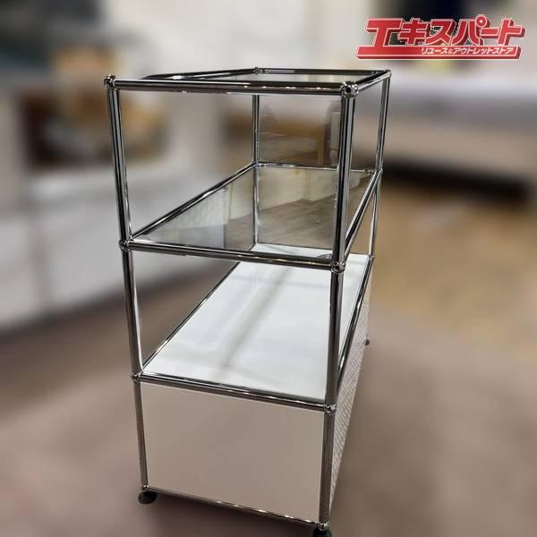 極美品 USMハラー キャビネット シェルフ ピュアホワイト ガラス 1列3段 USMハラー キャビネット シェルフ ピュアホワイト ガラス 1列3段 極美