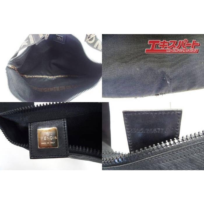 美品【FENDI】メッセンジャーバッグ　ナイロン　ブラック　ポーチ付き フェンディ FENDI 2305 26677 ロゴライン メッセンジャーバッグ