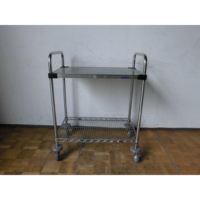 中古厨房 業務用 マルゼン キャスター付き ワゴン カート 棚付き キャスター4本付 配膳 W765×D460×H800mm 店舗の画像