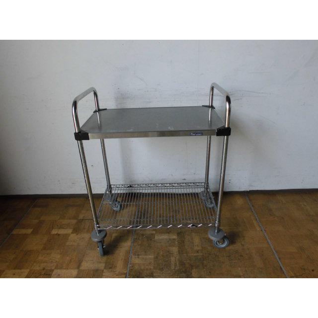 中古厨房 業務用 マルゼン キャスター付き ワゴン カート 棚付き キャスター4本付 配膳 W765×D460×H800mm 店舗の画像