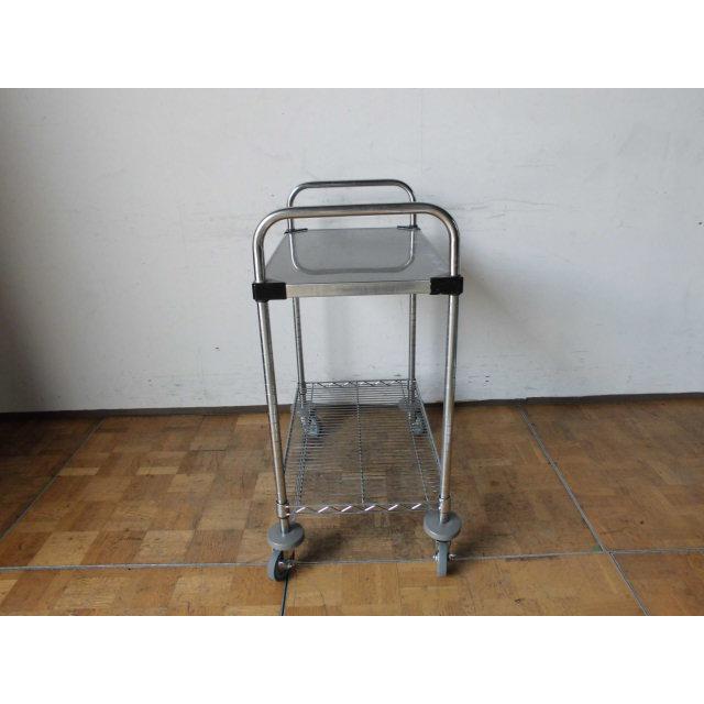 中古厨房 業務用 マルゼン キャスター付き ワゴン カート 棚付き キャスター4本付 配膳 W765×D460×H800mm 店舗の画像
