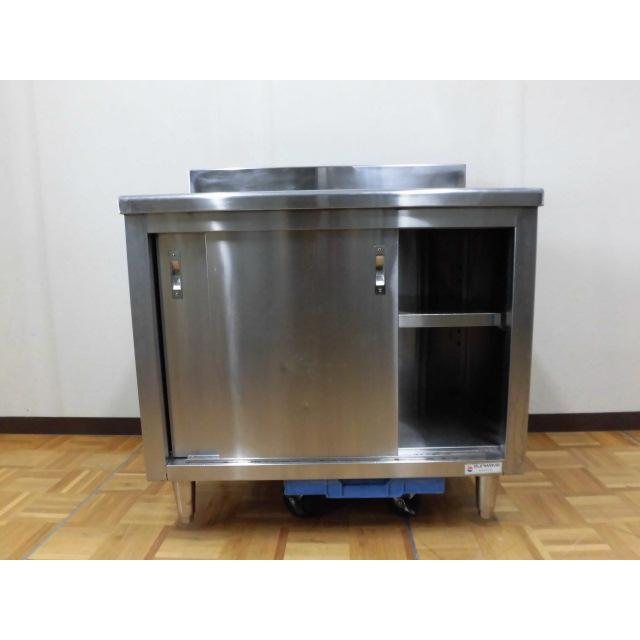 中古厨房 業務用 ステンレス 食器庫 W900×D600×H800mm 調整脚+30mm 棚1  