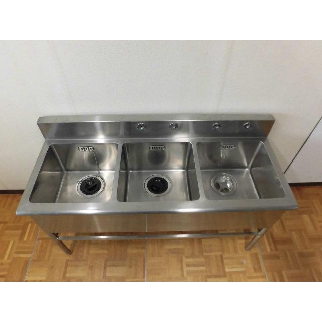 中古厨房 マルゼン 業務用 ステンレス 流し台 3槽 シンク W1500×D600