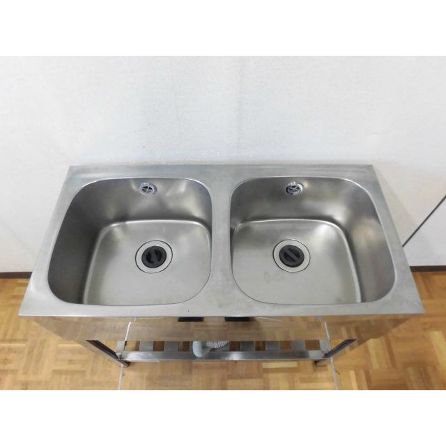 【美品】中古品azuma 業務用2層シンク900×450×800 中古厨房 業務用 アズマ 2槽シンク ステンレス W900×D450×H800mm 調整