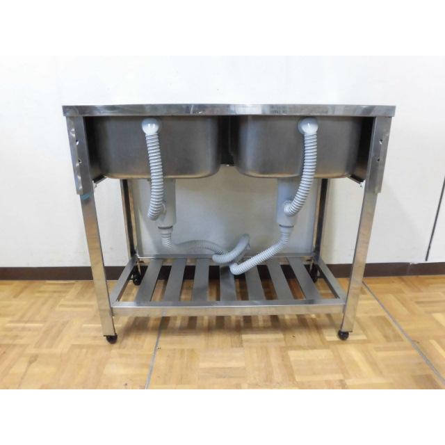 中古厨房 業務用 アズマ 2槽シンク ステンレス W900×D450×H800mm 調整