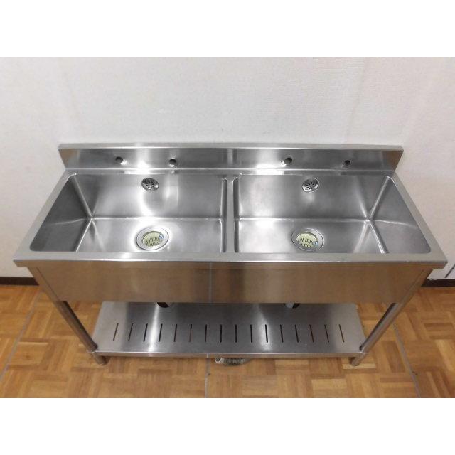 中古厨房 業務用 2槽シンク 流し台 ステンレス W1200×D450×H790(BG870 