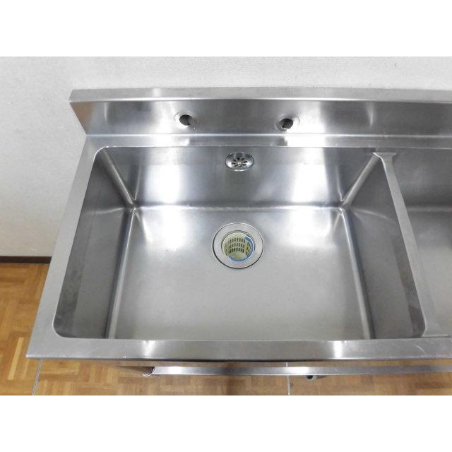中古厨房 業務用 2槽シンク 流し台 ステンレス W1200×D450×H790(BG870 