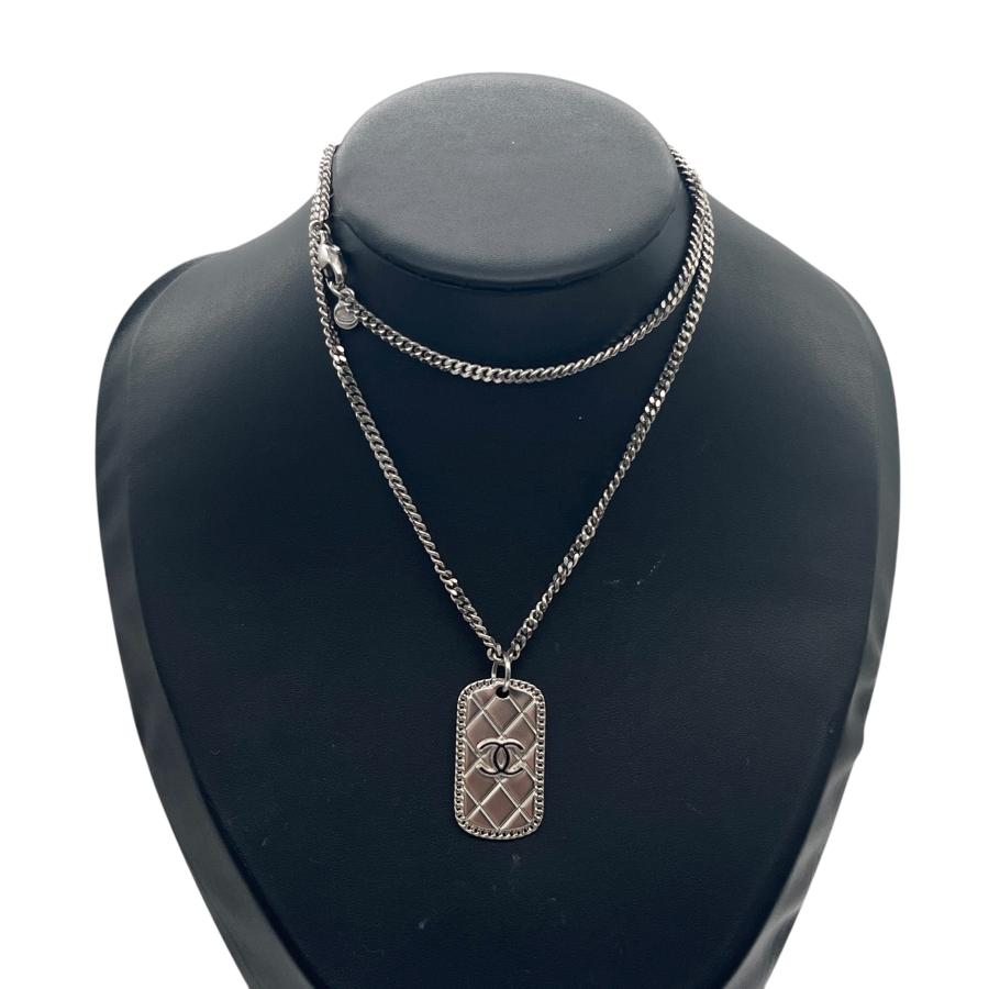CHANEL シャネル プレート マトラッセ ネックレス ココマーク ネックレス シルバー ユニセックス中古_5