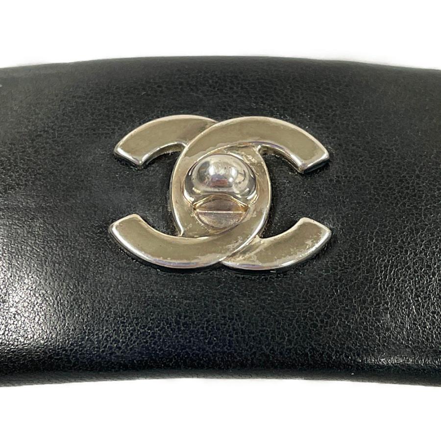 限定販売】CHANEL シャネル ターンロック 黒×シルバー バレッタ レザー