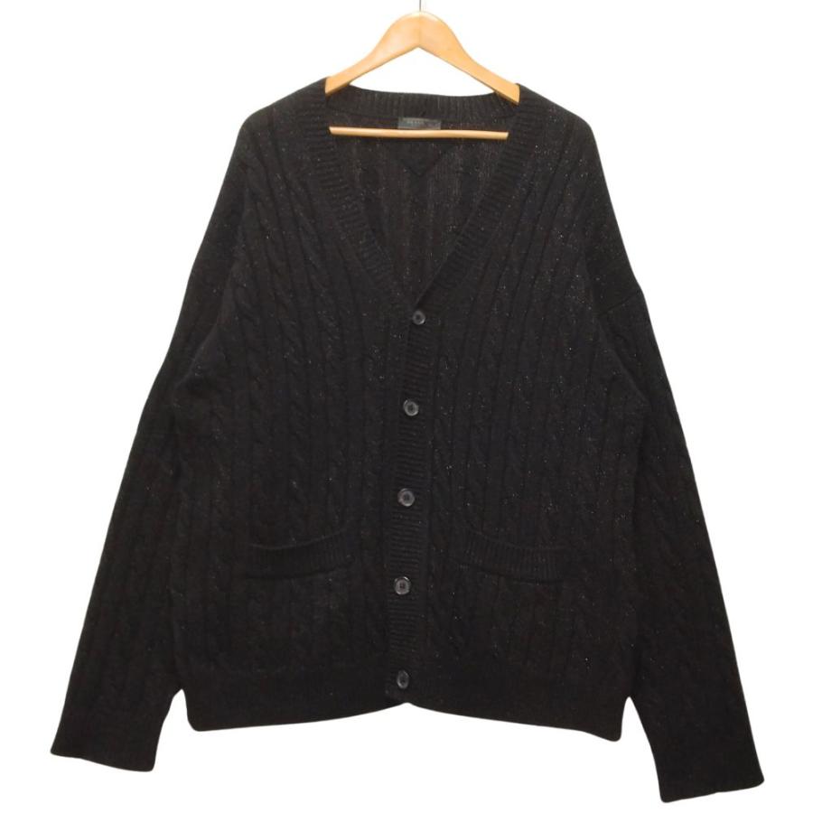 PRADA プラダ 2022 品番 UMG193 カシミア混 ウール ケーブル編み ニット カーディガン ブラック サイズ50 正規品 / 36309 PRADA（プラダ） 2022 品番 UMG193 カシミア混 ウール ケーブル編み