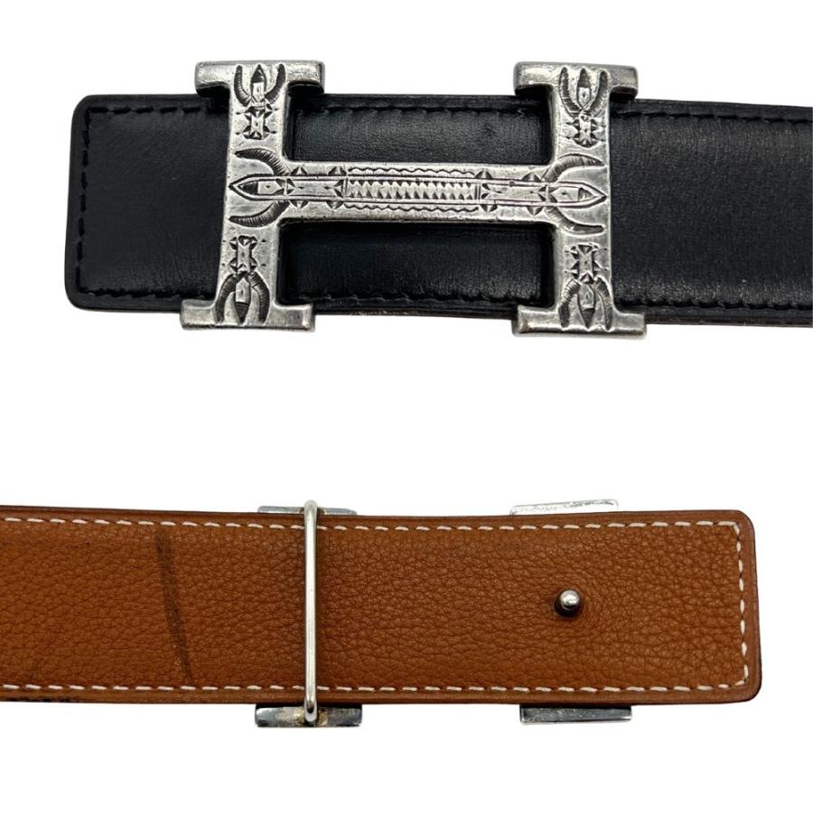 HERMES エルメス トゥアレグ シルバー925 バックル レザーベルト □G刻印 ブラック/ライトブラウン 80サイズ 正規品 / 40664 HERMES（エルメス） トゥアレグ シルバー925 バックル レザーベルト