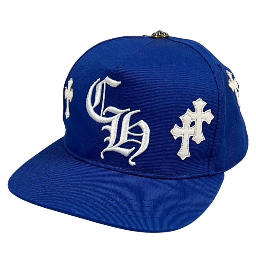 CHROME HEARTS クロムハーツ レザークロスパッチ CH刺繍 ベースボール スナップバック キャップ ブルー 正規品 / 40718 CHROME HEARTS クロムハーツ レザークロスパッチ CH刺繍 ベースボール