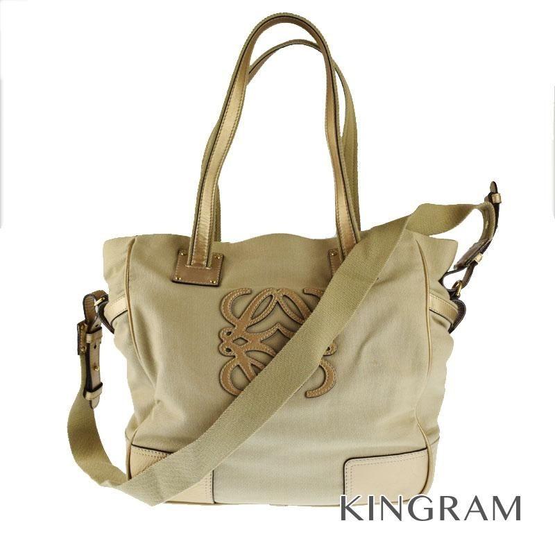 ロエベ トートバッグ アナグラム ロゴ 2WAYバッグ ベージュ/ゴールド