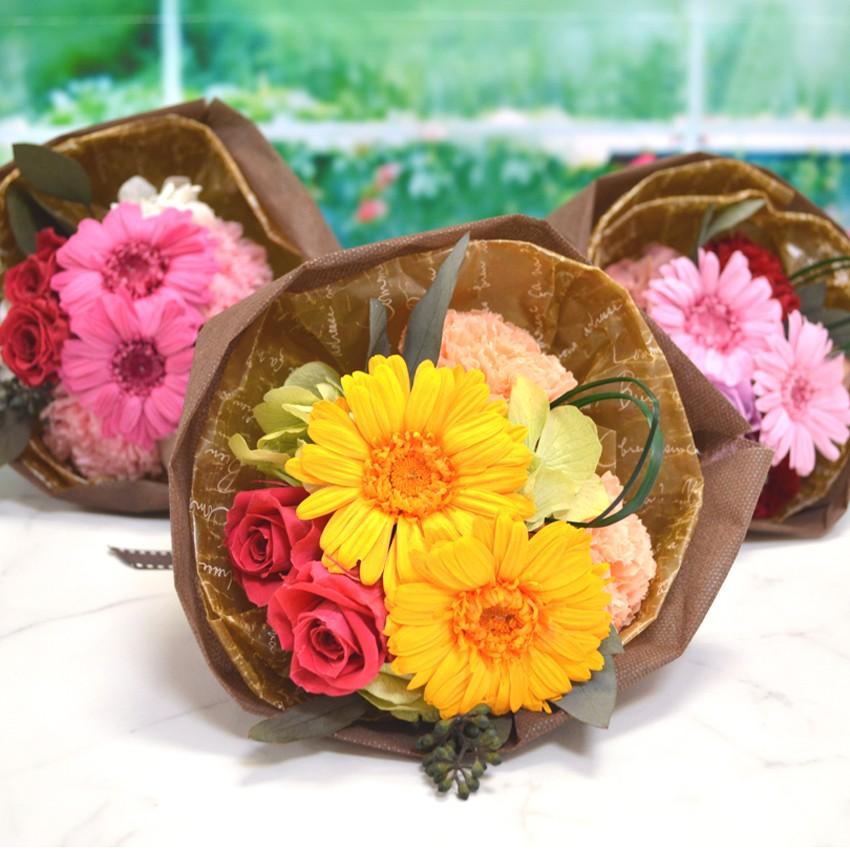 プリザーブドフラワー ギフト ミニブーケ ガーベラ カーネーション バラ入り 花束 フラワー 誕生日 プロポーズ 敬老の日 Reve ヤフーshop 通販 Yahoo ショッピング