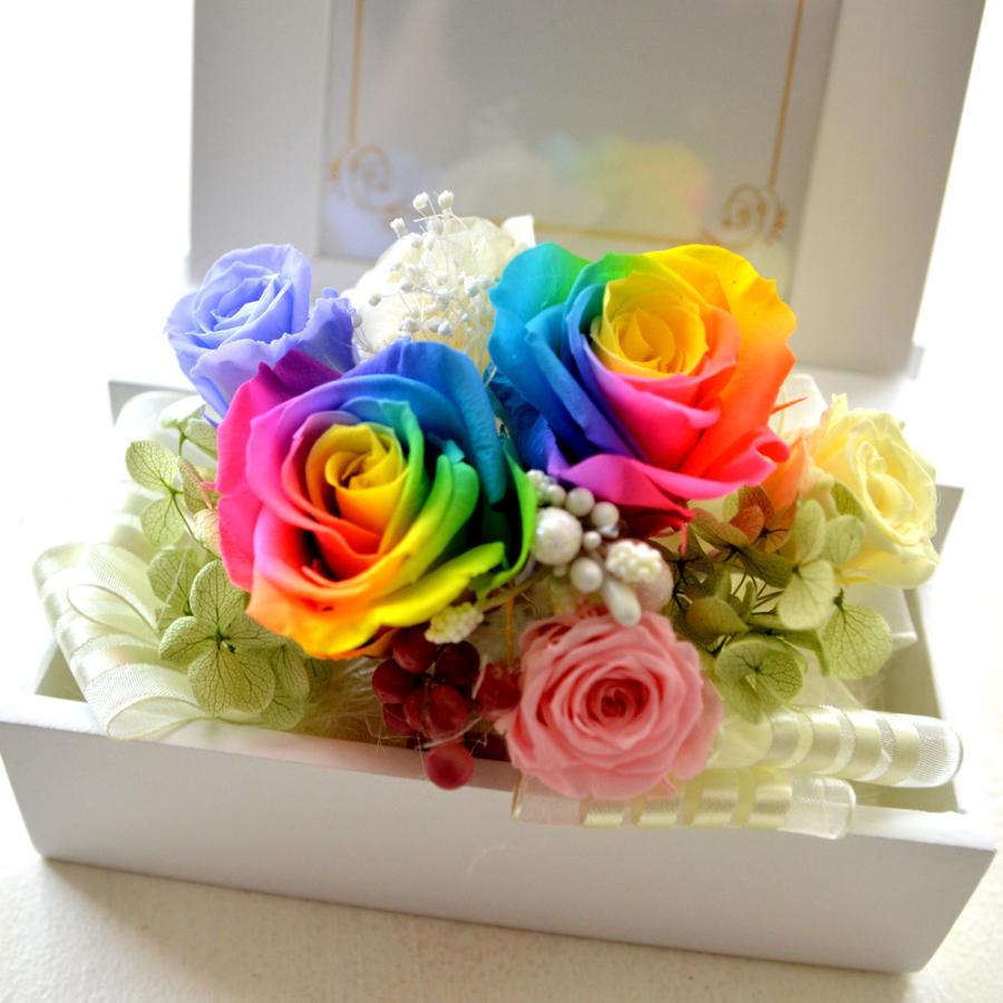 100% プリザーブドフラワー ギフト [レインボー フォトフレーム] 写真