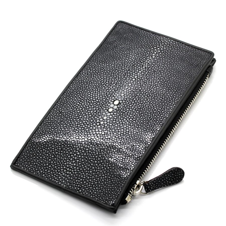 Revetta] エイ革 フラグメントケース 薄型財布 ブラックレザー