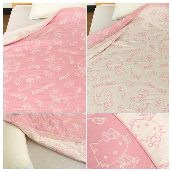 REVEUR ガーゼケット ハローキティ シングル 140×190cm 綿混 3重ガーゼ
