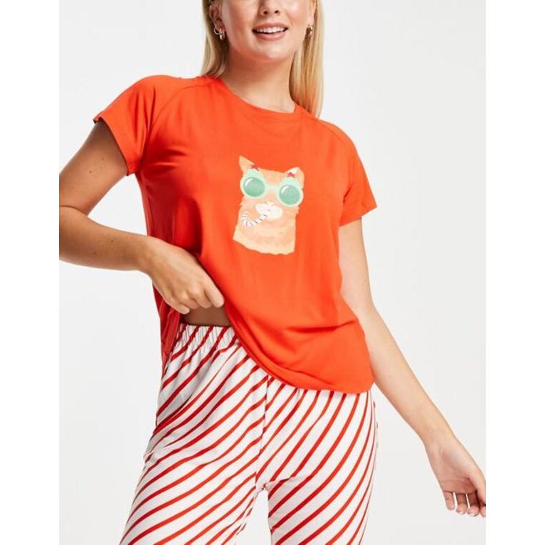 ラウンジャブル レディース ナイトウェア アンダーウェア Loungeable christmas candy cat pajamas in red and white stripe｜revida2｜03