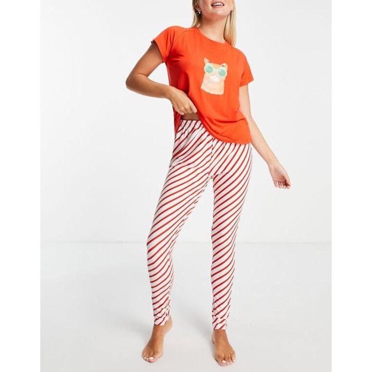 ラウンジャブル レディース ナイトウェア アンダーウェア Loungeable christmas candy cat pajamas in red and white stripe｜revida2｜04