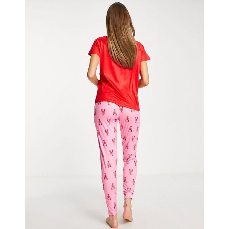 ラウンジャブル レディース ナイトウェア アンダーウェア Loungeable lobster leggings pajama set in pink and red｜revida2｜02
