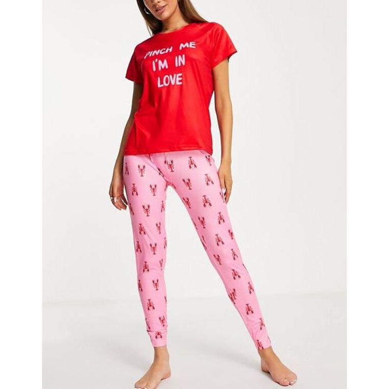 ラウンジャブル レディース ナイトウェア アンダーウェア Loungeable lobster leggings pajama set in pink and red｜revida2｜03