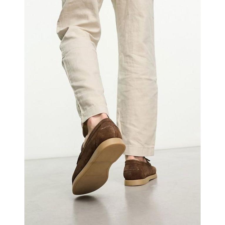 エイソス メンズ デッキシューズ シューズ ASOS DESIGN boat shoe in brown suede with contrast sole｜revida2｜02