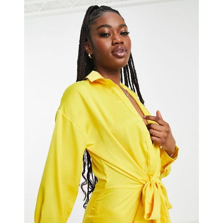 買取格安 インザスタイル レディース ワンピース トップス In The Style exclusive knot front shirt dress in yellow