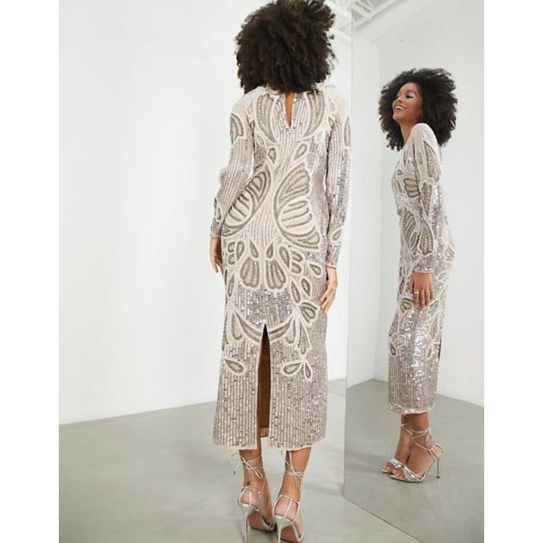 豊富なお得 エイソス レディース ワンピース トップス ASOS EDITION crystal sequin placement body-conscious midi dress in blush