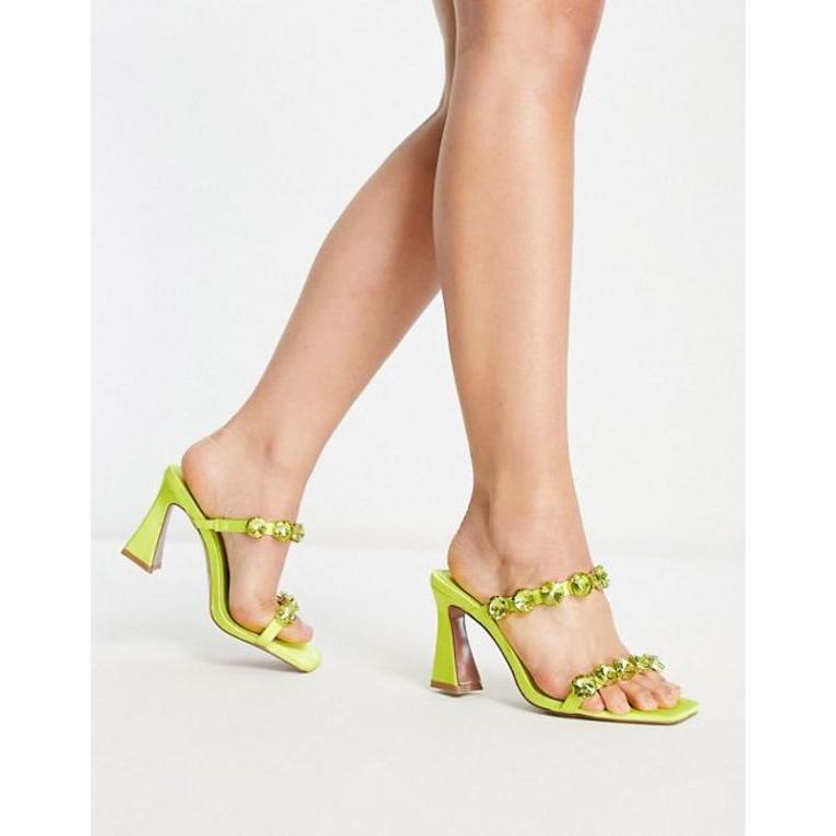 メール便不可 エイソス レディース ヒール シューズ ASOS DESIGN Wide Fit Hedley embellished heeled mules in lime