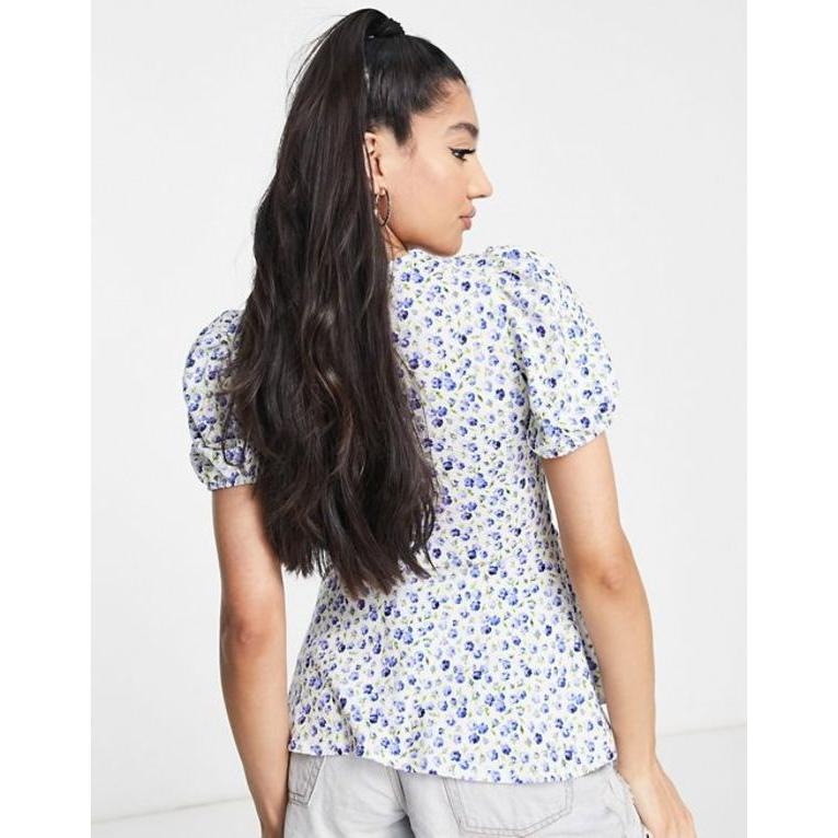 ニュールック レディース シャツ トップス New Look keyhole blouse in blue ditsy floral｜revida2｜02