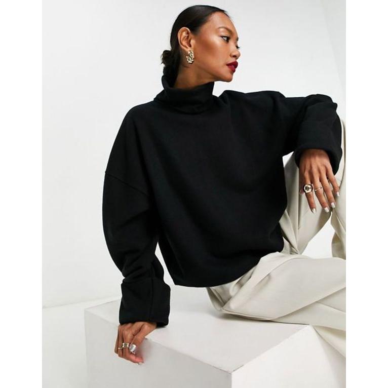 エイソス レディース カーディガン アウター ASOS DESIGN super soft roll neck sweater with cuff detail in black｜revida2｜04