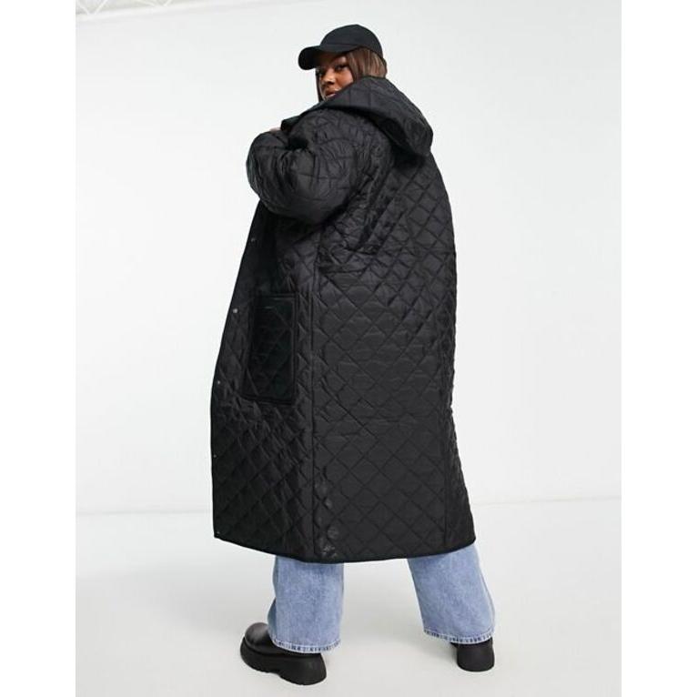 エイソス レディース コート アウター ASOS DESIGN Curve longline quilted coat in black｜revida2｜02