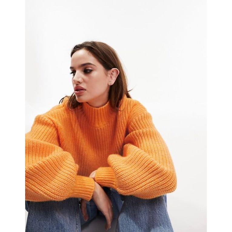 エイソス レディース カーディガン アウター ASOS DESIGN chunky ribbed sweater with high neck in orange｜revida2｜03