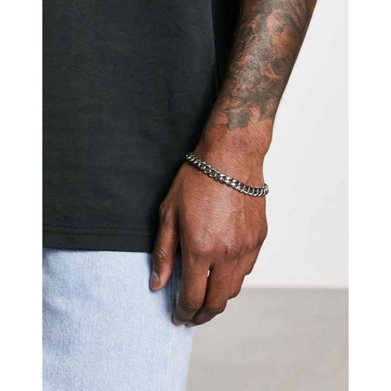 【新品】 エイソス メンズ ブレスレット・バングル・アンクレット アクセサリー ASOS DESIGN waterproof stainless steel chain bracelet in silver tone