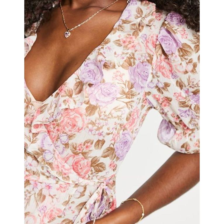 ニュールック レディース トップス シャツ ブラウス New Look wrap blouse with frill detail in pink floral｜revida2｜03