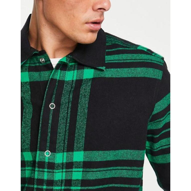 世界どこでも無料発送 オンリーアンドサンズ メンズ シャツ トップス Only & Sons heavyweight plaid shirt in black and green