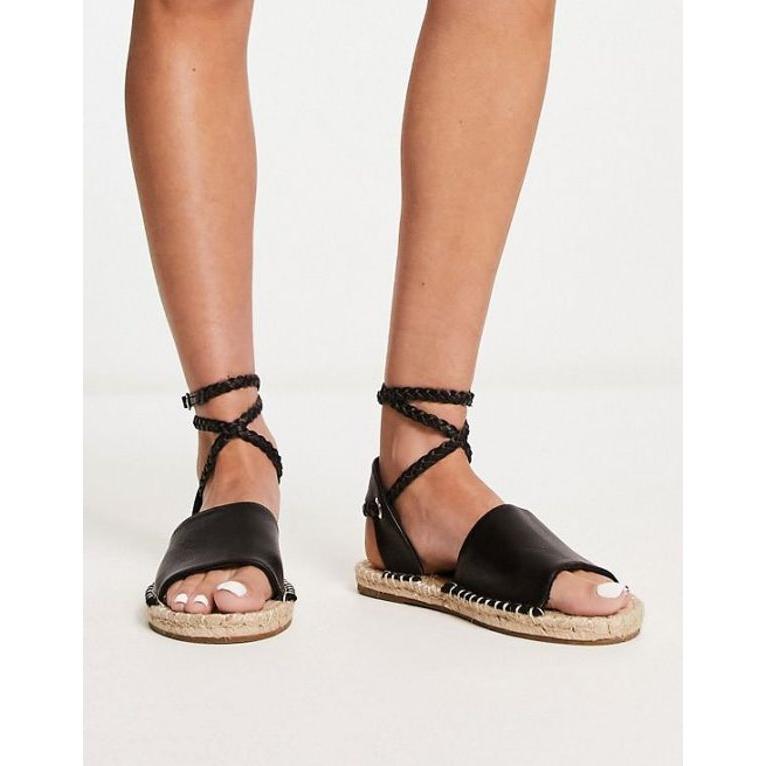 エイソス レディース サンダル シューズ ASOS DESIGN Wide Fit Jelly rope tie espadrilles sandals in black｜revida2｜04