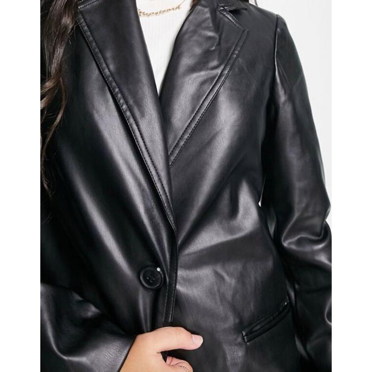 ニュールック レディース アウター ジャケット・ブルゾン ブレザー New Look faux leather blazer in black｜revida2｜03