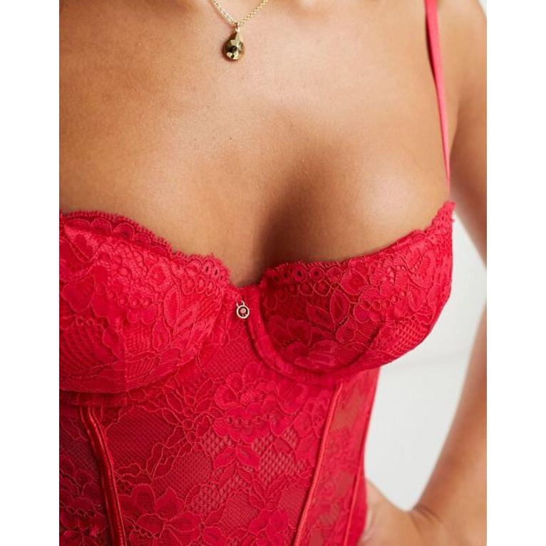 アンサマーズ レディース シャツ トップス Ann Summers Sexy Lace Planet basque with garter detail in red｜revida2｜02