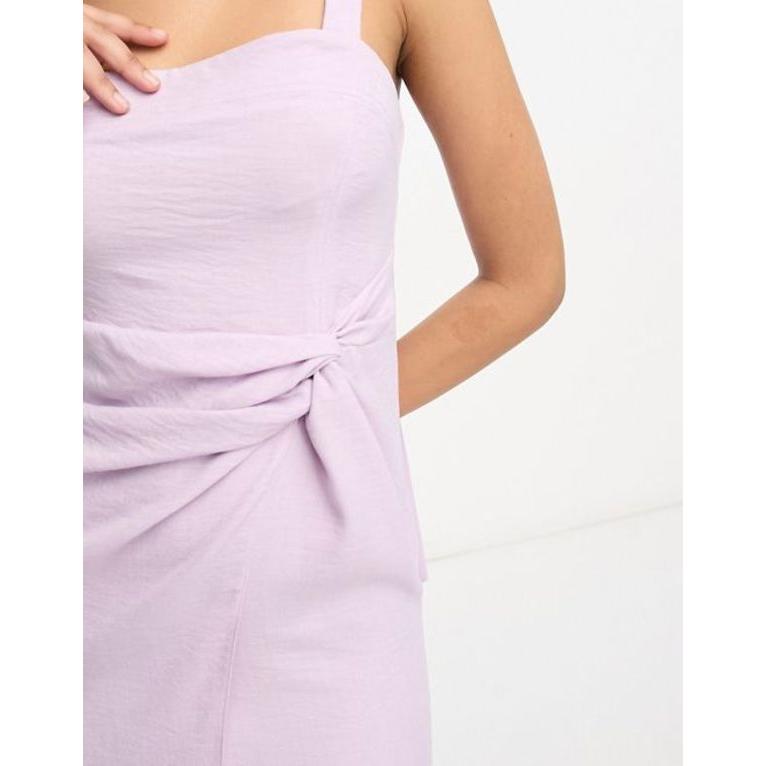 一番安い エイソス レディース ワンピース トップス ASOS DESIGN strappy twist waist midi dress with wrap split in lilac