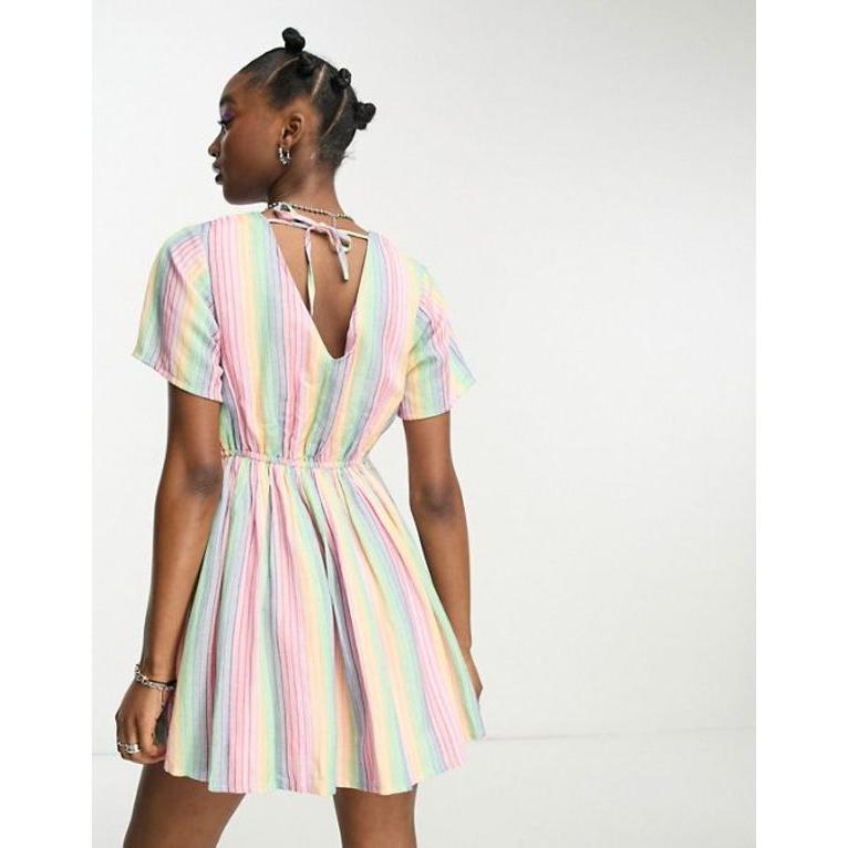 ショッピングモール デイジーストリート レディース ワンピース トップス Daisy Street linen mini smock dress in rainbow stripe